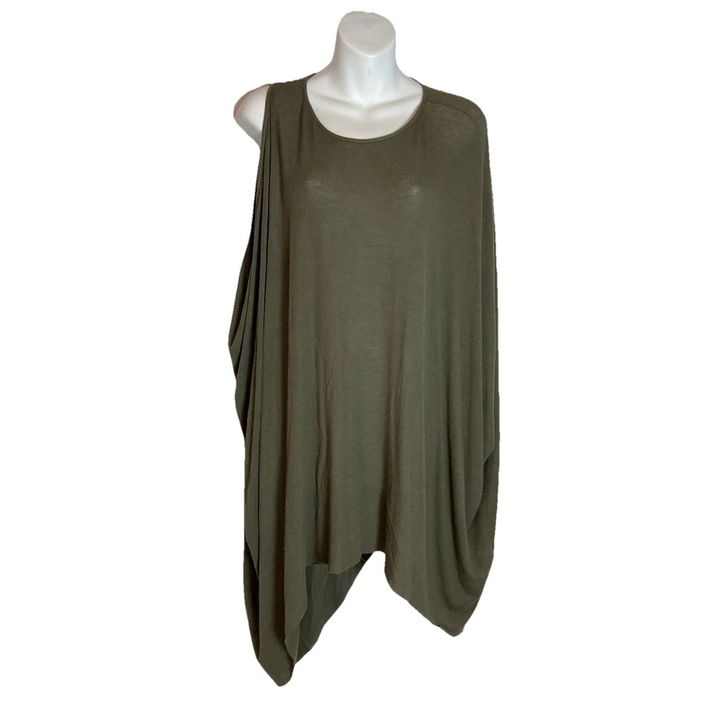 HELMUT LANG  ASYMMETRICAL TUNIC Green One‎ shoulder dolman Flowy MED USA